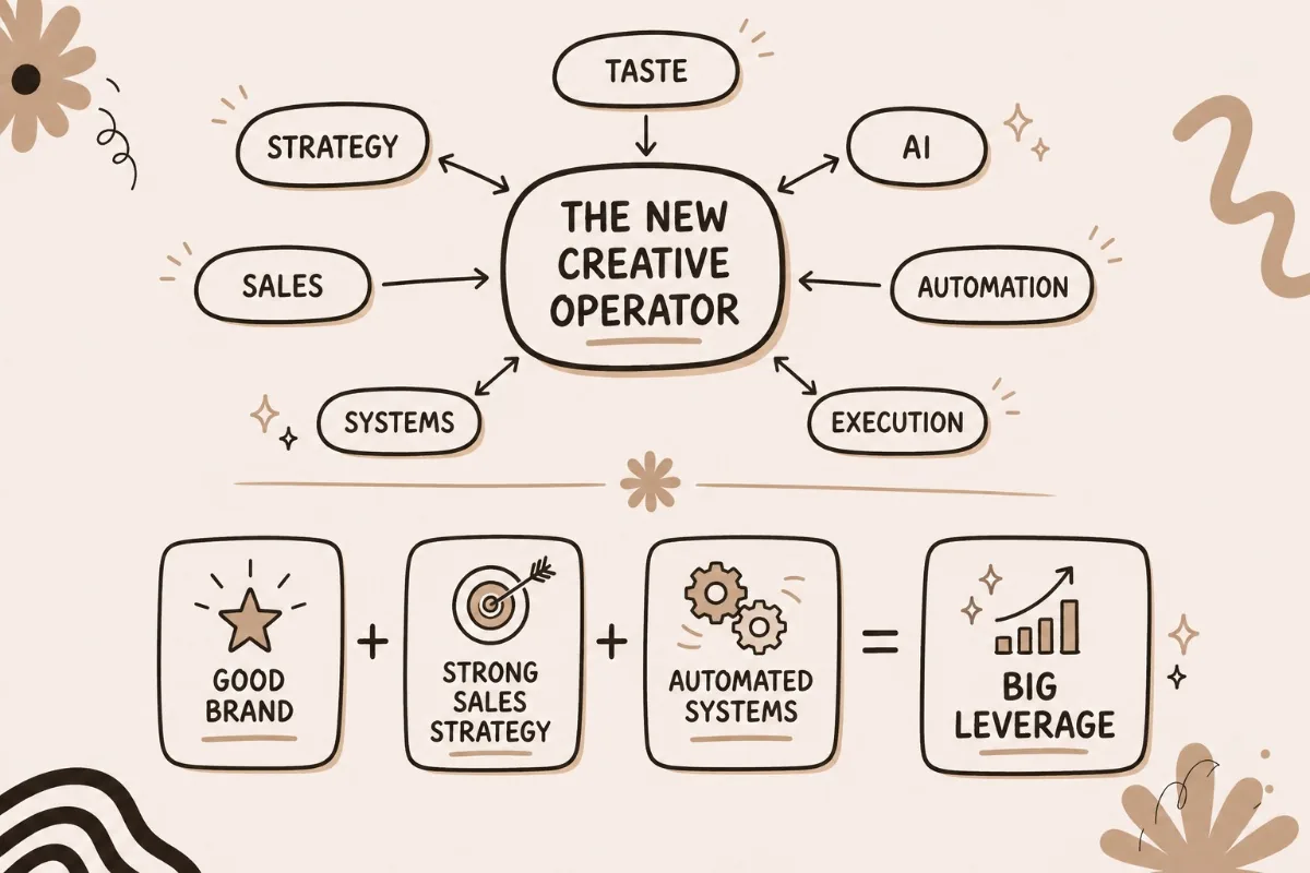The new creative operator connecting strategy, taste, AI, sales, automation, systems and execution — a good brand plus a strong sales motion plus automated systems.